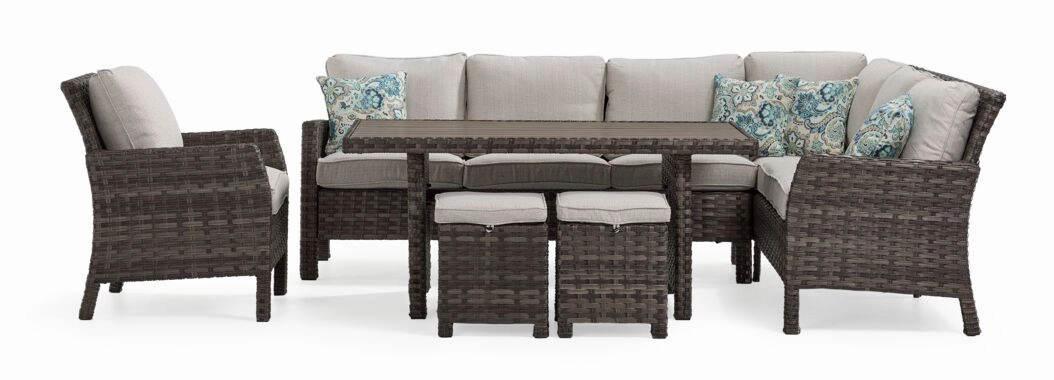 Acadia 6-Piece Outdoor Banquette Set - Grey, Beige