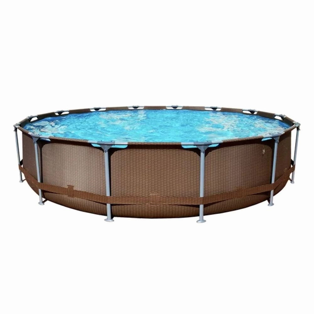 Avenli Round Steel Frame Above-Ground Swimming Pool, 14ft x 33" Rattan Series