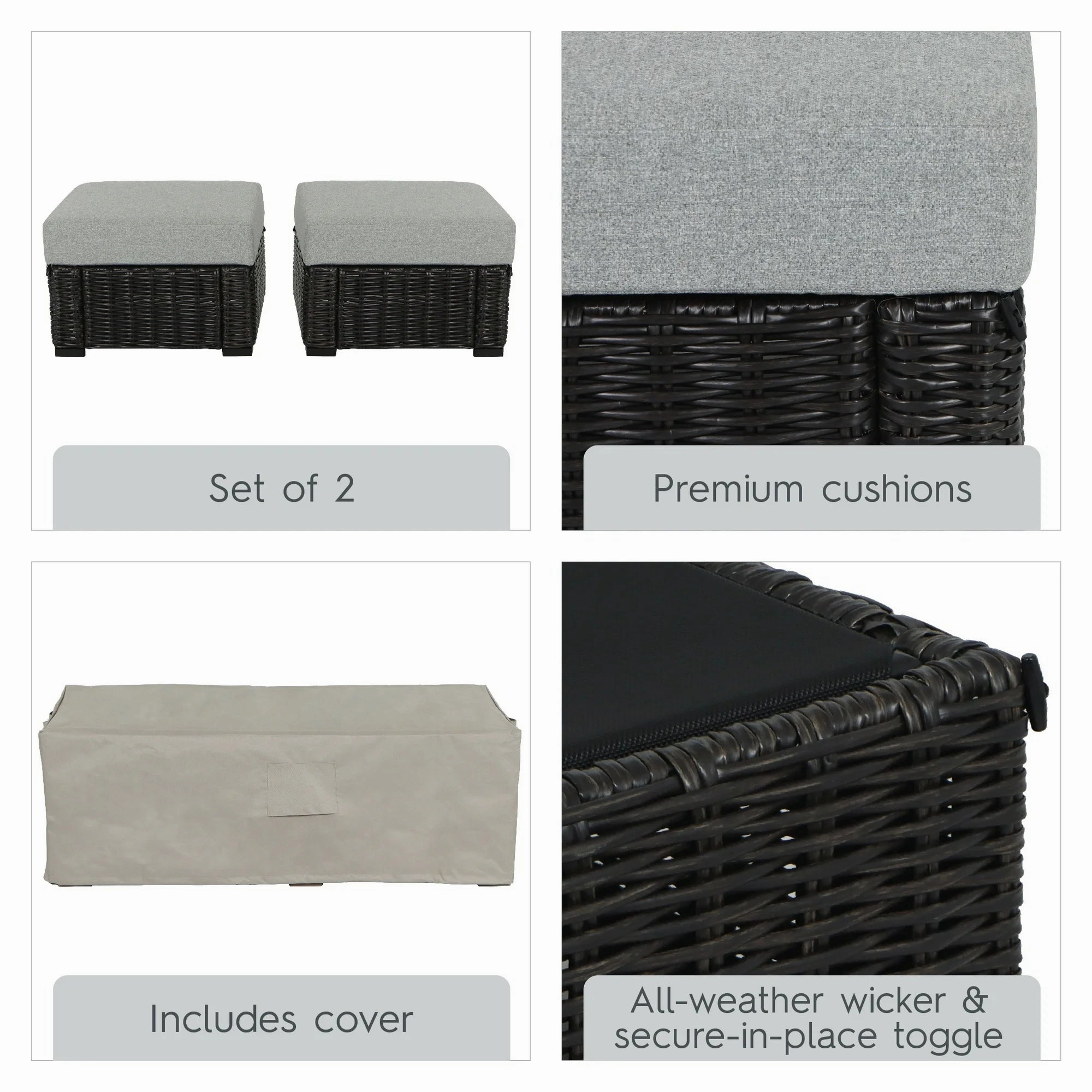 Better Homes & Gardens BH5608811816030 Bellamy Outdoor Wicker Ottomans, Dark Brown, 2 Pack