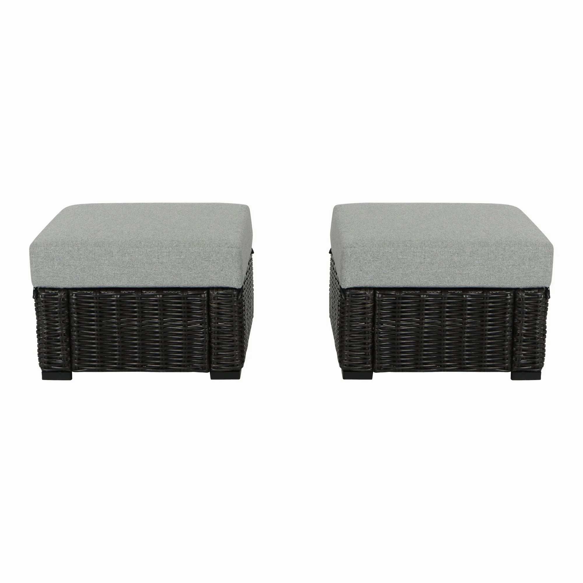 Better Homes & Gardens BH5608811816030 Bellamy Outdoor Wicker Ottomans, Dark Brown, 2 Pack