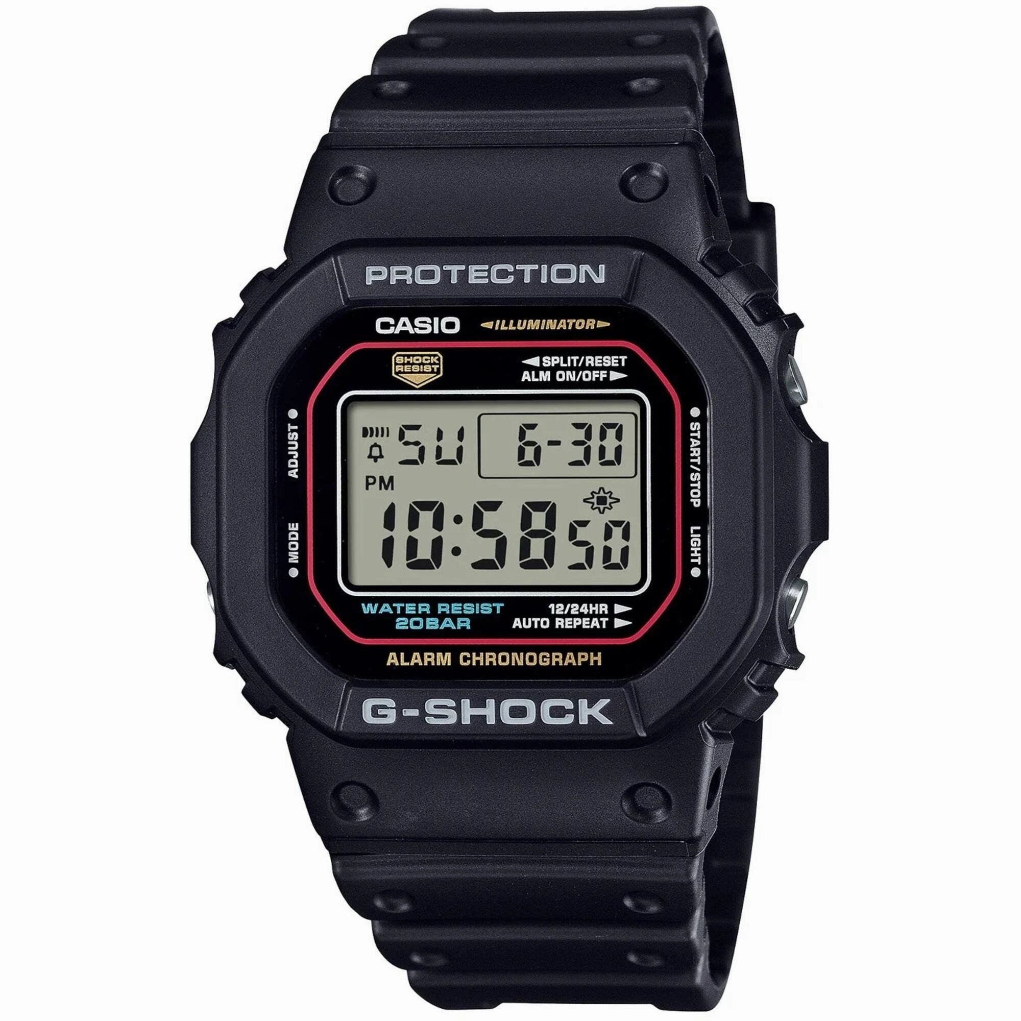 Casio Men's Watch - G-Shock Chronograph Grey Digital Dial Black Strap | DW5600RL-1