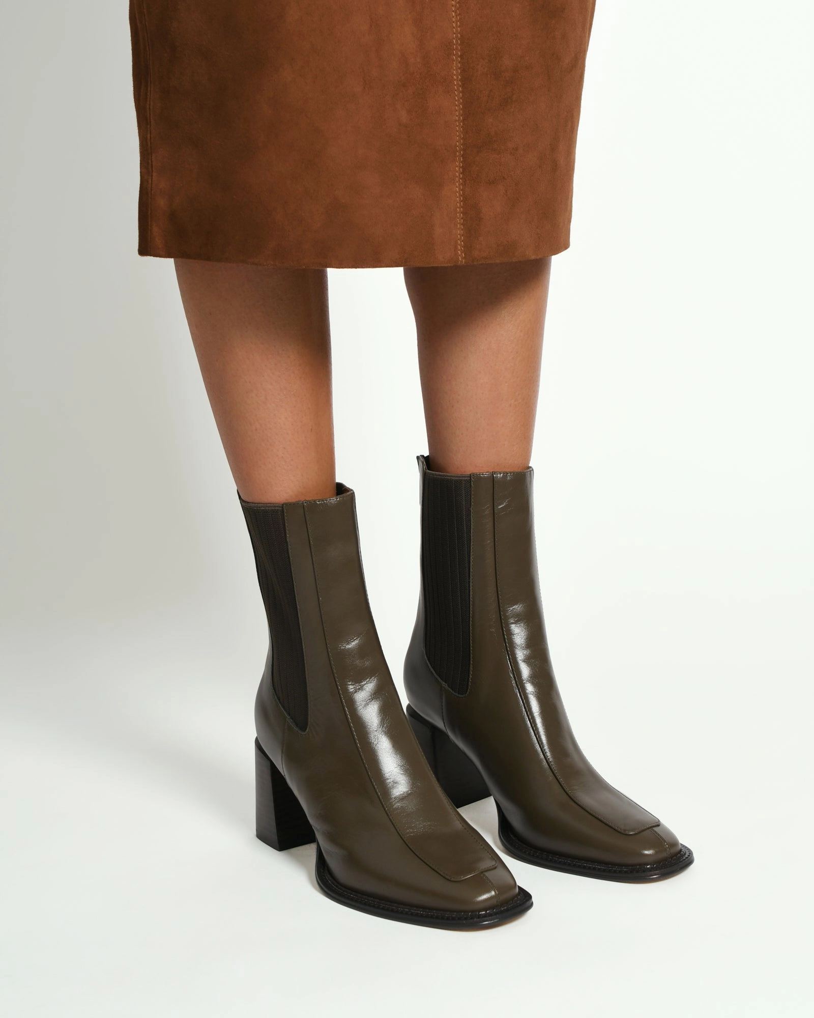 DEVINA MID ANKLE BOOTS DARK OLIVE LEATHER