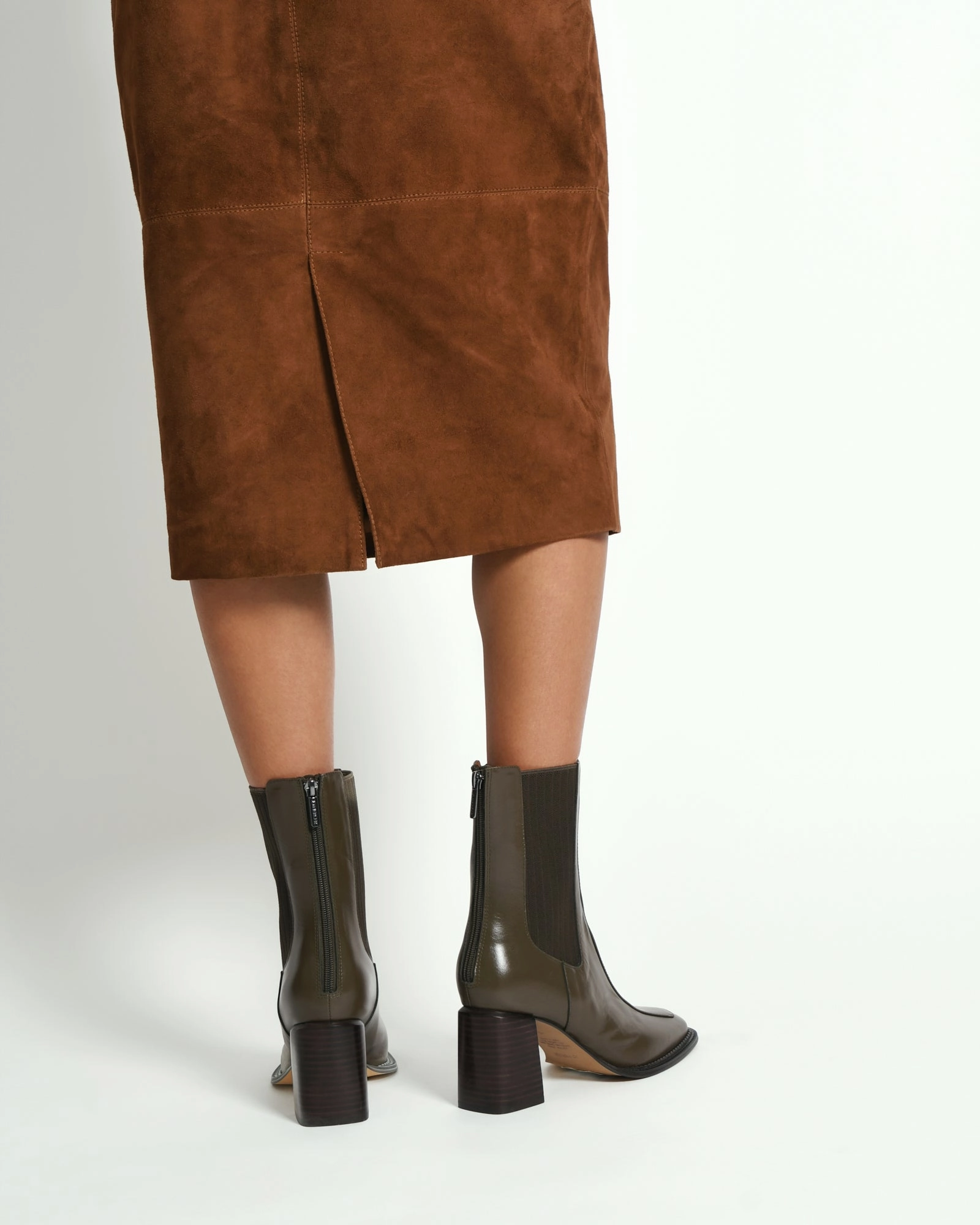 DEVINA MID ANKLE BOOTS DARK OLIVE LEATHER