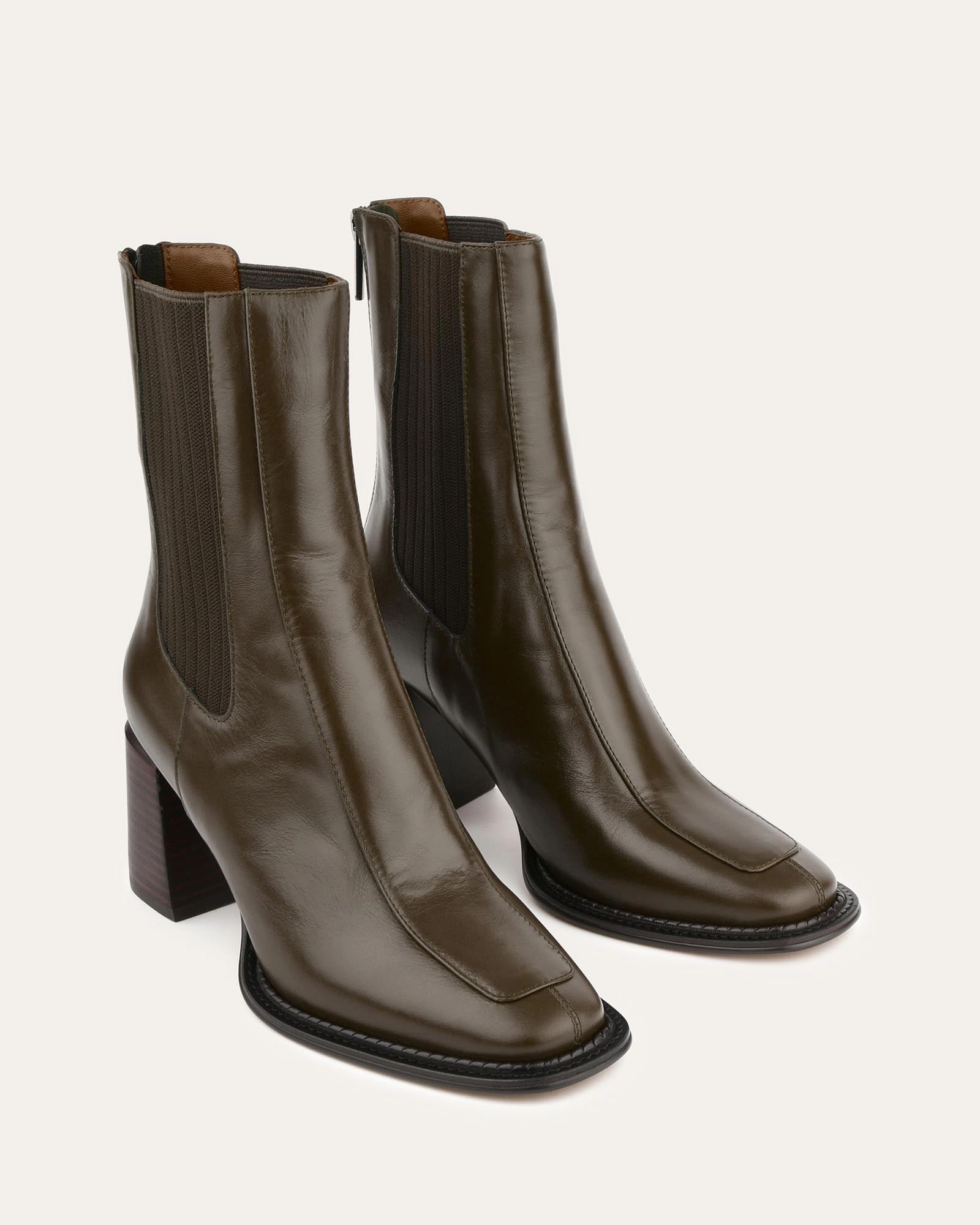 DEVINA MID ANKLE BOOTS DARK OLIVE LEATHER