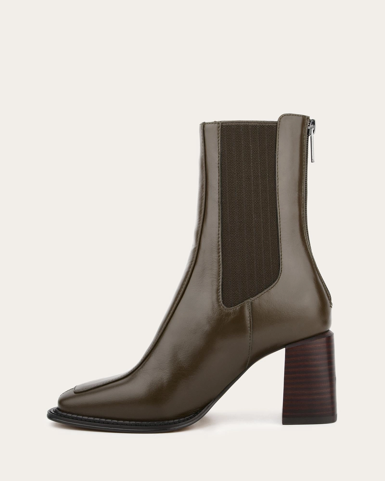 DEVINA MID ANKLE BOOTS DARK OLIVE LEATHER