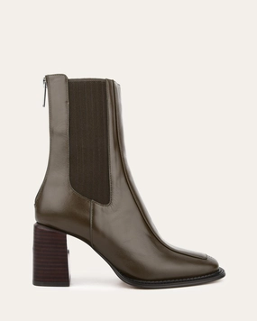 DEVINA MID ANKLE BOOTS DARK OLIVE LEATHER