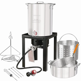 Lafati DKOF01A01 30 & 10 Quart Aluminum Propane Outdoor Turkey Fryer, 55,000 BTU Silver
