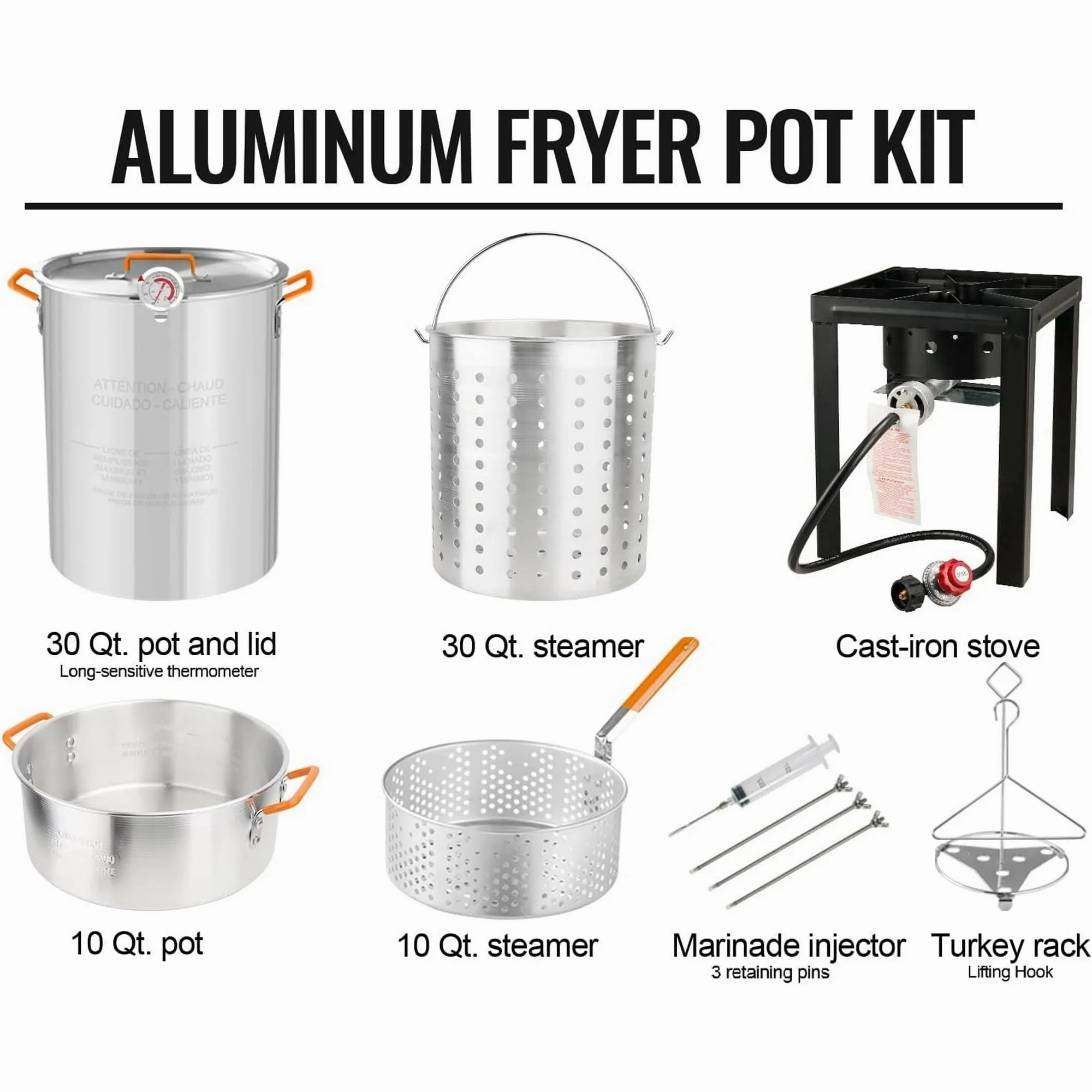 Lafati DKOF01A01 30 & 10 Quart Aluminum Propane Outdoor Turkey Fryer, 55,000 BTU Silver