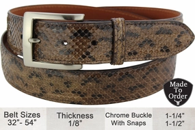Men's Brown Anaconda Snake Skin Designer Full Grain Leather Belt **Made To Order Allow 5 To 6 Weeks To Ship