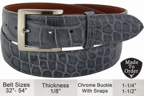 Men's Gray Alligator Designer Full Grain Leather Belt **Made To Order Allow 5 To 6 Weeks To Ship