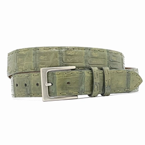 Olive Green Caiman Tail Crocodile Golf Belt w/ Pitch Stitching