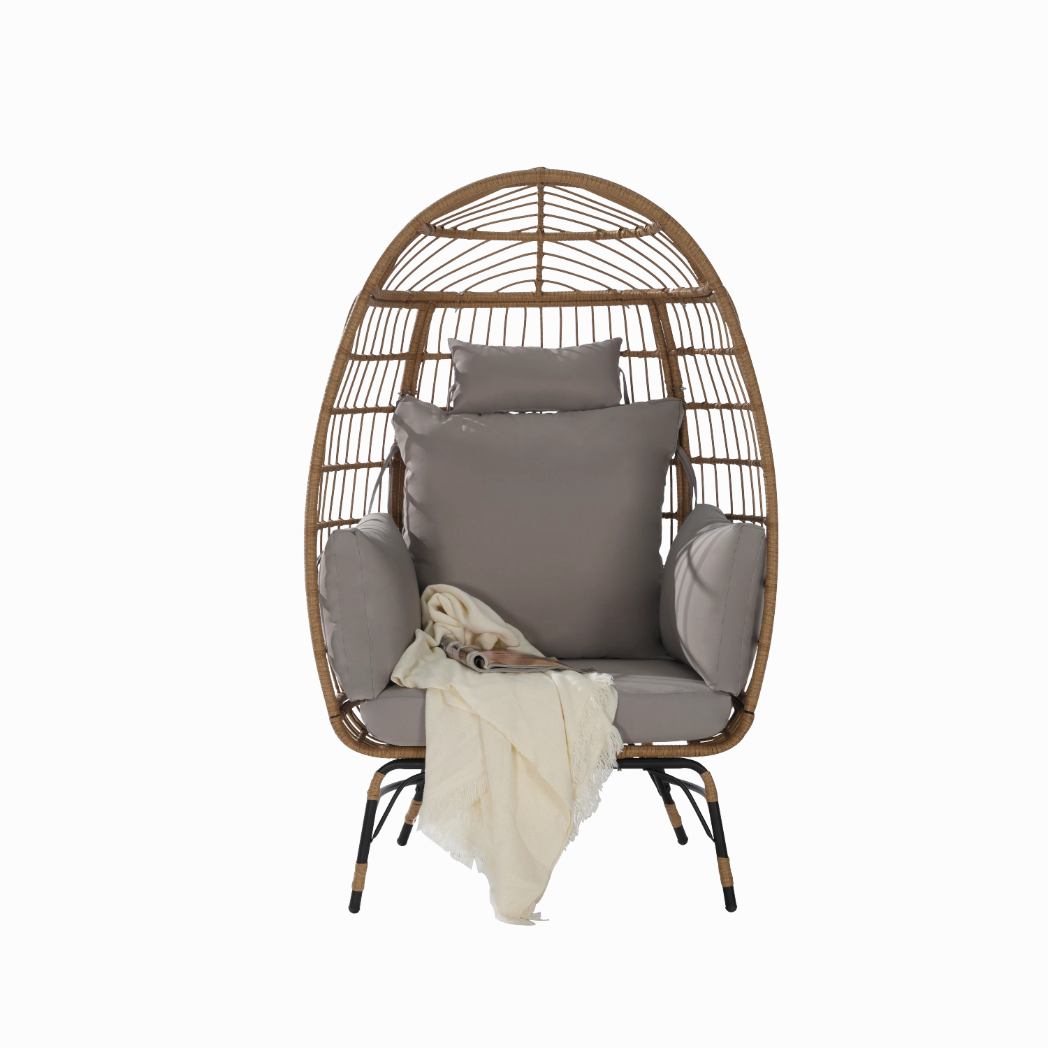 Streamdale Oversized Wicker Egg Chair w/ Cushion & Pillow