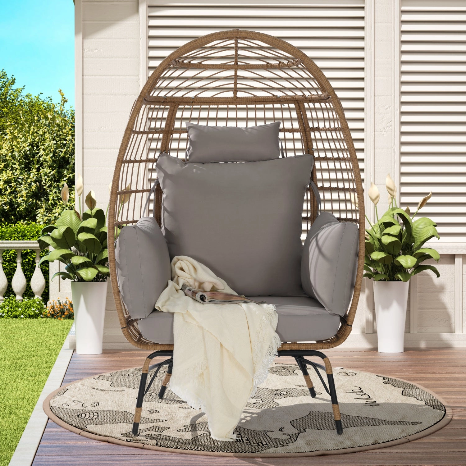 Streamdale Oversized Wicker Egg Chair w/ Cushion & Pillow